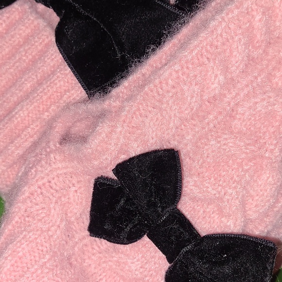 KATE SPADE 3pc Pink Knit Hat Scarf & Gloves Set with Black Bows - Picture 7 of 13